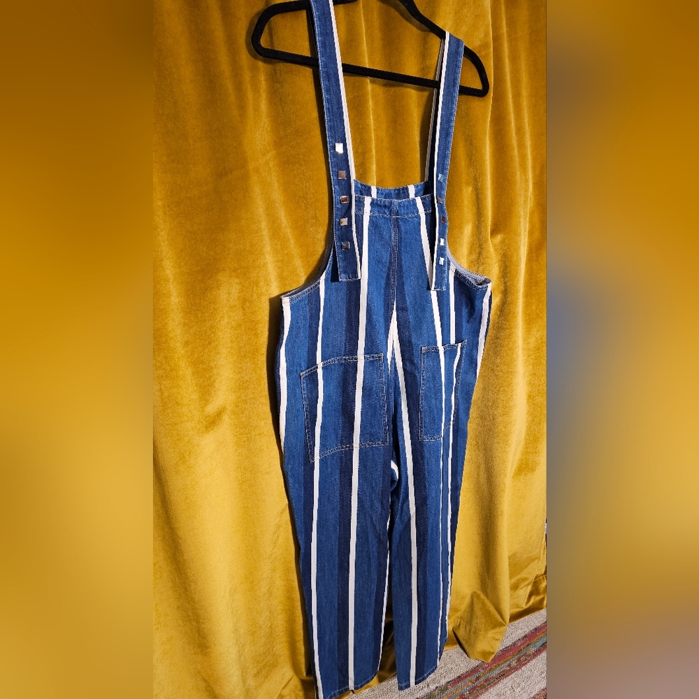 Blue and White Striped Jumpsuit - Picture 4 of 12